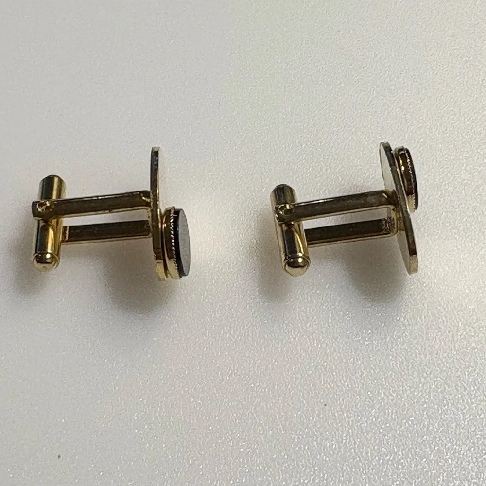Cuff Links Gold Tone with Black Stone Accents